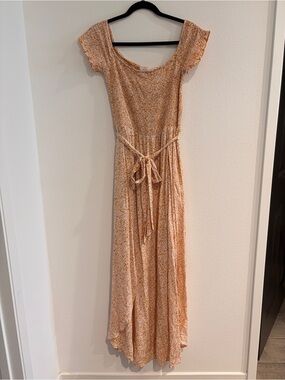 Nectar Floral Tie-Waist Maxi Dress in Mustard Orange/White